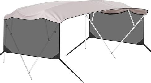 GarveeLife Universal 4 Bow Boat Bimini Top Replacement Canvas & Detachable Side Curtain with Storage Boot, 600D Marine Grade Sun Shade Boat Canopy Cover, No Frame, 8'L*97"-103" W, Grey in Saudi Arabia