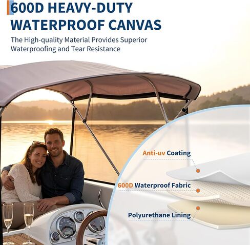 GarveeLife Universal 4 Bow Boat Bimini Top Replacement Canvas & Detachable Side Curtain with Storage Boot, 600D Marine Grade Sun Shade Boat Canopy Cover, No Frame, 8'L*97"-103" W, Grey in Saudi Arabia