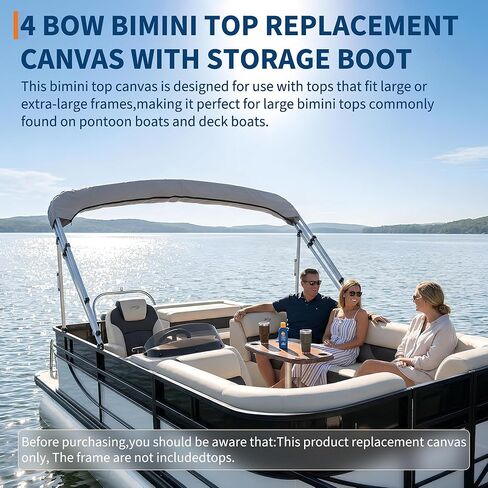 GarveeLife Universal 4 Bow Boat Bimini Top Replacement Canvas & Detachable Side Curtain with Storage Boot, 600D Marine Grade Sun Shade Boat Canopy Cover, No Frame, 8'L*97"-103" W, Grey in Saudi Arabia