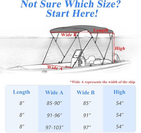 Bimini Top Cover 600D UV-Resistant Canvas, Tear & Fade Proof, Waterproof 4 Bow Boat Shade with Zippered Pockets, Pontoon Bimini Top with Frame Rustproof Square Poles, Navy 4 Bow 8'L 54" H 91"-96" W in Kuwait
