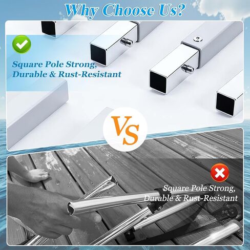 Bimini Top Cover 600D UV-Resistant Canvas, Tear & Fade Proof, Waterproof 4 Bow Boat Shade with Zippered Pockets, Pontoon Bimini Top with Frame Rustproof Square Poles, Navy 4 Bow 8'L 54" H 91"-96" W in Kuwait