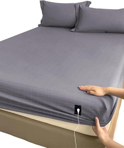 Grounding Sheets Full Size (54x75x14in), 90% Organic Cotton + 10% Silver Fiber, Grounding Sheet for Bed, Fitted Grounded Sheet for Improved Sleep, Earth Sheets with 15FT Cord Gray in Saudi Arabia