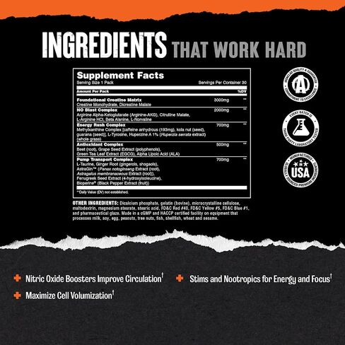 Animal Pump Pre-Workout Supplement – for Energy, Focus and Muscle Volumizing, with Nitric Oxide Boosters Including Stims and Nootropics, Creatine, and Ultimate Pump Enhancer, 30 Packs in Kuwait