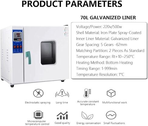 Vacuum Drying Oven with Galvanized Inner, Laboratory Oven, Constant Temperature Air Blast Drying Oven (70L) with Vacuum Gauge and Digital Controller in Saudi Arabia