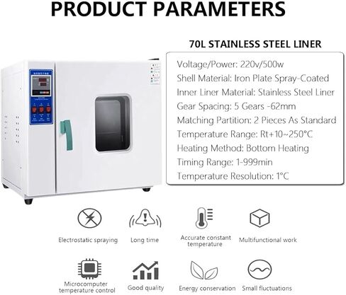 Vacuum Drying Oven with Stainless Steel Inner, Laboratory Oven, Constant Temperature Air Blast Drying Oven (70L) with Vacuum Gauge and Digital Controller in Saudi Arabia
