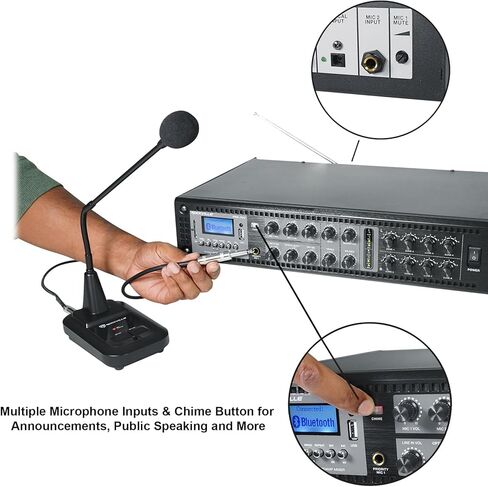 خلاط روكفيل PRE-70V ستيريو 8 مناطق مع بلوتوث، USB/SD/FM، مدخلات ميكروفون، رنين، تحكم باس/ثلاثي، لأنظمة الصوت 70 فولت in Saudi Arabia