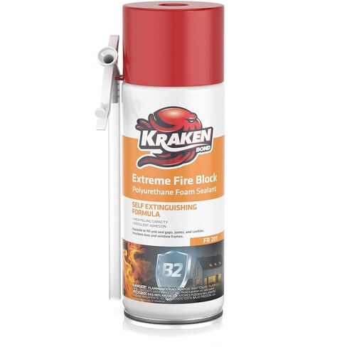 Kraken Bond Extreme Orange Fire Block Foam - (12x12oz) Fire Rated Polyurethane Spray for Gap Filling, Sealing on Windows, Walls, Joints & Pipes, Straw Use High Expansion Fire Proof Foam - 12 Pack in Kuwait