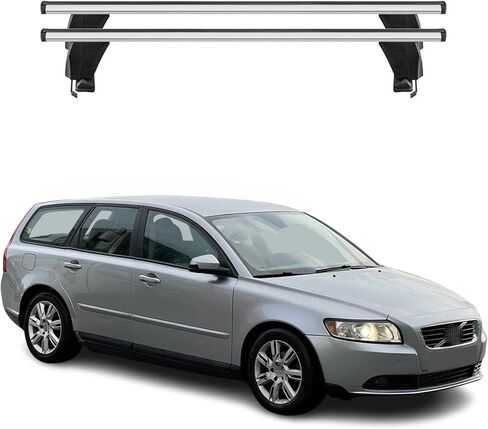 OMAC Smooth Roof Racks Cross Bars Luggage Carrier for Volvo V50 2008-2012 Black 2 Pcs Anti-Theft for Travel Kayak Canoe Surf Ski Snowboard Camping in Saudi Arabia