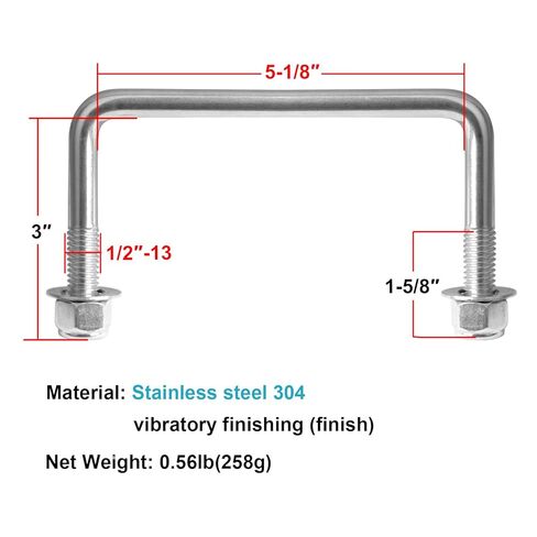 4 PCS 5" Wide Square U-Bolt, 1/2" x 5-1/8" x 3" Square Stainless Steel Boat Trailer U Bolts Clamp in Saudi Arabia