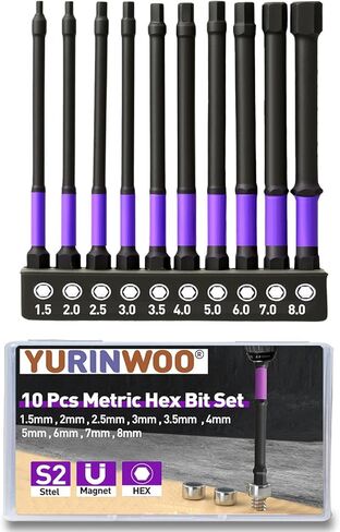 YURINWOO 20Pcs Hex Head Allen Wrench Drill Bit Set (Metric & SAE), 100mm Long S2 Steel Bits Set, CNC Machined Tips with Magnetism, 1/4" Hex-Shank Inner Hexagon Screwdriver Bit with Storage Box in Kuwait