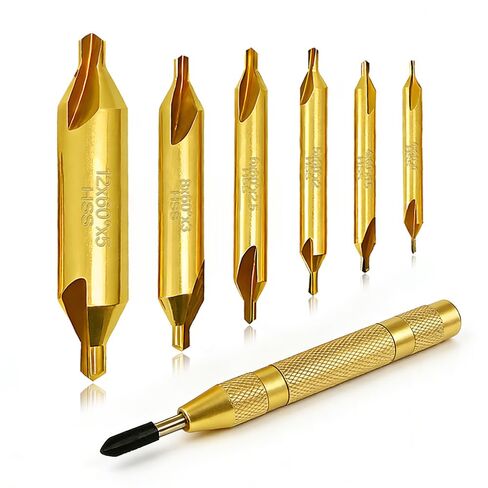 6 Pcs Center Drill Bits Set with 1Pcs Automatic Center Punch,TiAlN Coated Cobalt M2 HSS 60° Lathe Center Drill Bits 1.0 1.5 2.0 2.5 3.0 5.0mm with Case,Countersink Tools for Metalworking in Kuwait