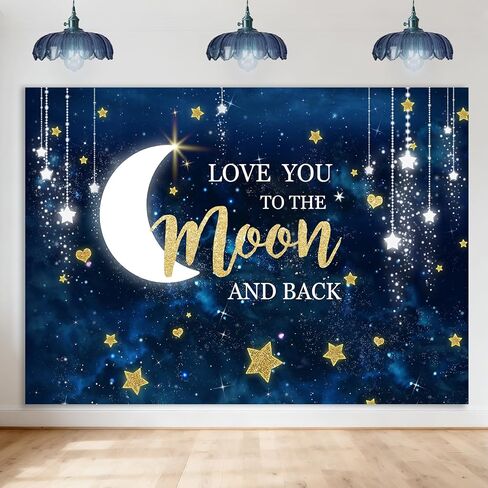Avezano أحبك إلى القمر والخلفية الخلفية للاستحمام الطفل حفلة عيد ميلاد زخرفة Sky Moon Gold Stars Twinkle Twinkle Little Star Gender تكشف عن خلفية التصوير (7x5ft) in Kuwait