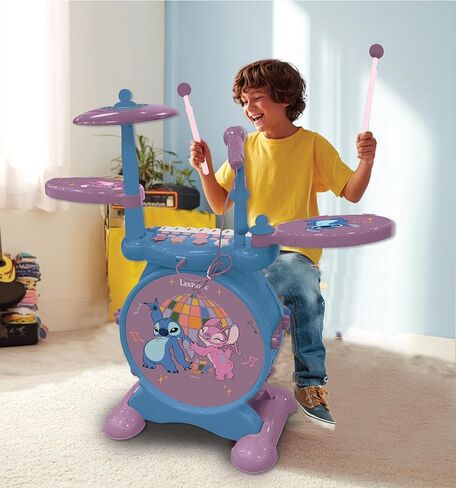 Lexibook, Complete Light-Up Electronic Drum Set with Keyboard, Cymbals, and Stitch Stool, Blue, K610D in Saudi Arabia