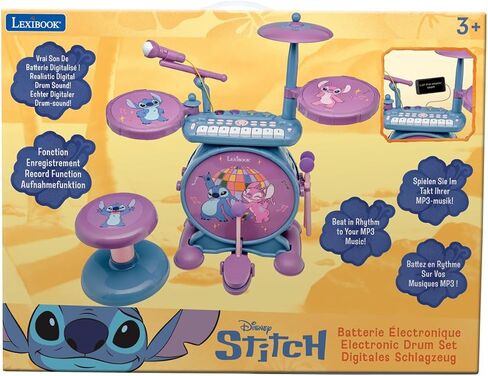 Lexibook, Complete Light-Up Electronic Drum Set with Keyboard, Cymbals, and Stitch Stool, Blue, K610D in Saudi Arabia
