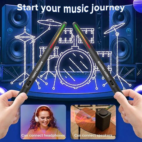 أعواد الطبول الهوائية، مجموعة طبول افتراضية ثلاثية الأبعاد لاستشعار الحركة مع أضواء RGB، ممارسة صامتة محمولة للأطفال والمراهقين والكبار، هدية ممتعة للمبتدئين ومحبي الموسيقى in Kuwait