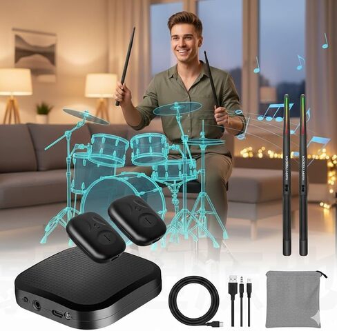 أعواد الطبول الهوائية، مجموعة طبول افتراضية ثلاثية الأبعاد لاستشعار الحركة مع أضواء RGB، ممارسة صامتة محمولة للأطفال والمراهقين والكبار، هدية ممتعة للمبتدئين ومحبي الموسيقى in Kuwait