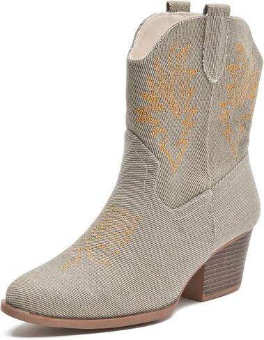 Bandkos Cowboy Boots for Women Ankle Cowgirl Booties Wide Mid Calf Pointed Toe Western Boots Short Chunky Classic Booties in Kuwait