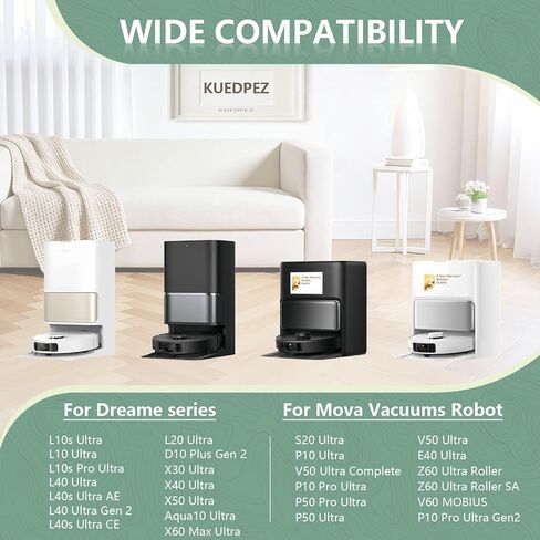 12 كيس غبار متوافق مع Dreame L10s Ultra، X30 Ultra، X40 Ultra، X50 Ultra، L40 Ultra، للمكنسة الكهربائية Mova E40/P10/P50 Pro Ultra، استبدال أكياس ذات سعة كبيرة 3 لتر in Kuwait