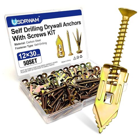 100 PCS Self Drilling Drywall Anchors with Screws Kit, 0.47×1.18 Inch Metal Wall Anchors for Drywall Hanging, No Drill Needed in Kuwait