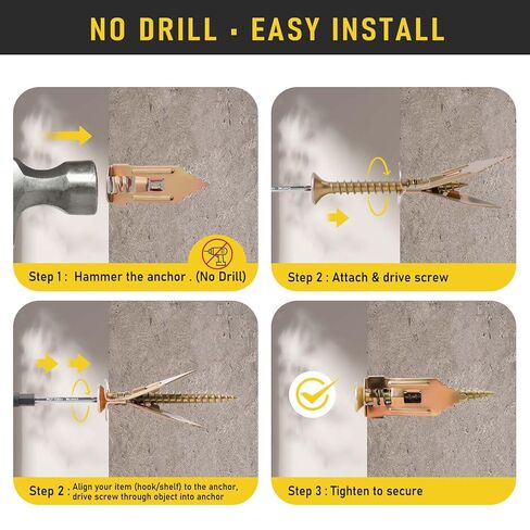مجموعة أدوات تثبيت الحوائط الجافة ذاتية الحفر، FIXLINK 180 قطعة بمقاس واحد من مرساة الألواح الصخرية و4 براغي بأحجام، فولاذ مطلي بالزنك، بدون حفر أو ثقوب في الحائط، للتلفزيون، التعليق على الحائط، الخزانات in Kuwait