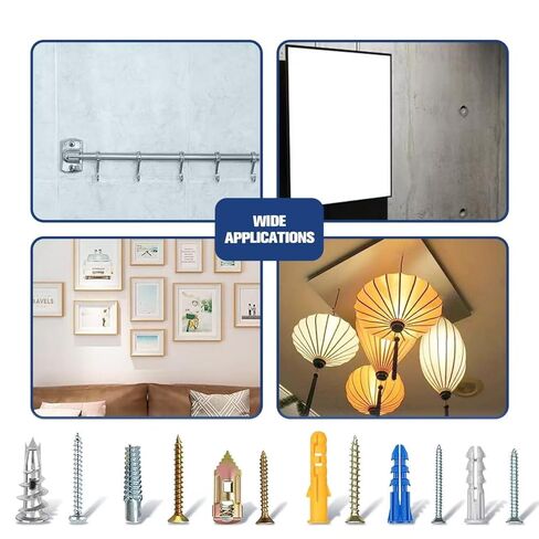 400Pcs Drywall Anchors and Screws Kit, 6 Sizes Assorted Wall Anchor Set with Matching Screws and Drive Bit, Mounting Hardwares for Drywall, Solid Wall - Ideal for Hanging Pictures, Shelves in Saudi Arabia