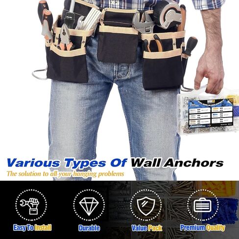 400Pcs Drywall Anchors and Screws Kit, 6 Sizes Assorted Wall Anchor Set with Matching Screws and Drive Bit, Mounting Hardwares for Drywall, Solid Wall - Ideal for Hanging Pictures, Shelves in Saudi Arabia
