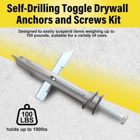 Frienda Self-Drilling Toggle Drywall Anchors and Screws Kit 25 Pack Heavy Duty Metal Anchors with #8 x 2-1/8 Inch Zinc Screws, Holds up to 100 Lbs, Drywall Toggle Bolts for Hollow Walls, Hanging in Saudi Arabia
