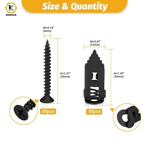 170 قطعة من مثبتات الحوائط الجافة ذاتية الحفر مع براغي من Kadrick، مرساة حائط فولاذية صلبة مطلية بالكهرباء باللون الأسود، مرساة حائط مجوفة غير قابلة للثقب لديكور المنزل الحديث والتركيبات المرئية in Kuwait