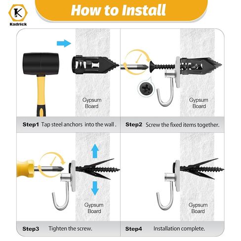 170 قطعة من مثبتات الحوائط الجافة ذاتية الحفر مع براغي من Kadrick، مرساة حائط فولاذية صلبة مطلية بالكهرباء باللون الأسود، مرساة حائط مجوفة غير قابلة للثقب لديكور المنزل الحديث والتركيبات المرئية in Kuwait