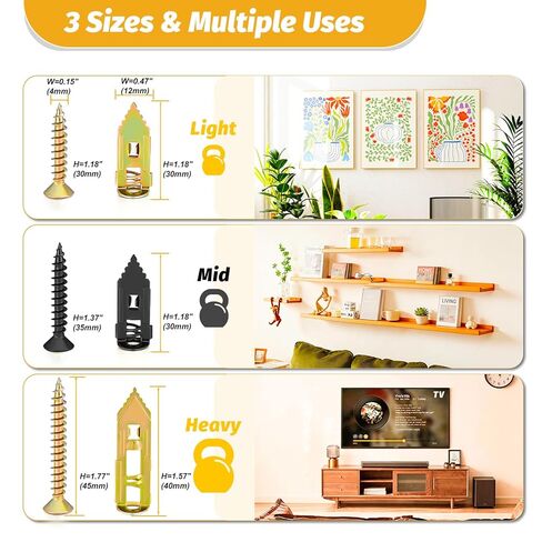 170 قطعة من مثبتات الحوائط الجافة ذاتية الحفر مع براغي من Kadrick، مرساة حائط فولاذية صلبة مطلية بالكهرباء باللون الأسود، مرساة حائط مجوفة غير قابلة للثقب لديكور المنزل الحديث والتركيبات المرئية in Kuwait