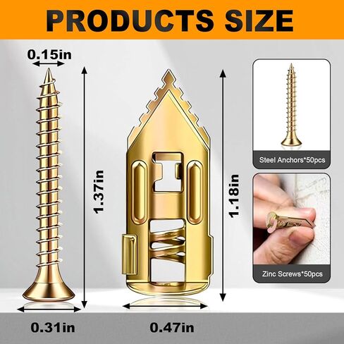 50 Set Self Drilling Drywall Anchors and Screws,Dry Wall Anchors Heavy Duty,Screws and Anchors Repair Tools for Wet and Drywall Fixing Picture,Furniture,Flags,Outdoor Decor-1.18inch in Saudi Arabia