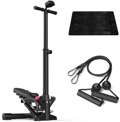 أداة ستيبر للتمرين في المنزل، أداة ستيبر صغيرة مع مقود وأشرطة مقاومة، آلة تمرين ستاير ستاير، معدات تمارين القلب لكامل الجسم، حركة ملتوية اختيارية، دواسات غير قابلة للانزلاق - أقصى وزن 330 رطل in Kuwait