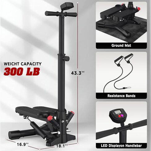 أداة ستيبر للتمرين في المنزل، أداة ستيبر صغيرة مع مقود وأشرطة مقاومة، آلة تمرين ستاير ستاير، معدات تمارين القلب لكامل الجسم، حركة ملتوية اختيارية، دواسات غير قابلة للانزلاق - أقصى وزن 330 رطل in Kuwait