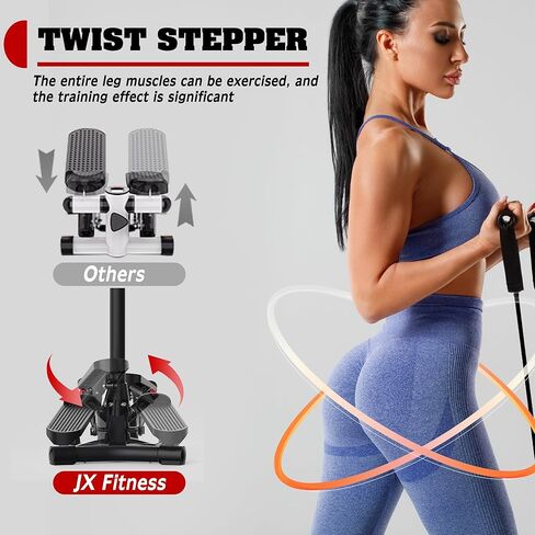 أداة ستيبر للتمرين في المنزل، أداة ستيبر صغيرة مع مقود وأشرطة مقاومة، آلة تمرين ستاير ستاير، معدات تمارين القلب لكامل الجسم، حركة ملتوية اختيارية، دواسات غير قابلة للانزلاق - أقصى وزن 330 رطل in Kuwait