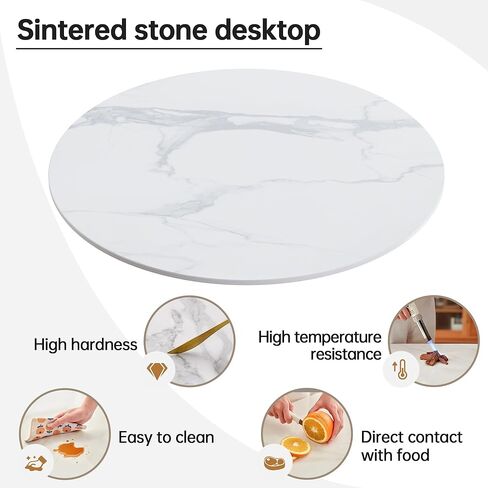 19.6" White Round Sintered Stone Table Top - DIY Table Replacement Cover, Marble Texture, Heat & Scratch Resistant for Indoor/Outdoor Restaurant Tables, Desks in Kuwait