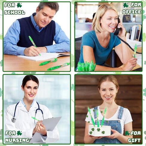 St Patrick's Day Pens 0.5 mm Black Ink Clover Pens Ballpoint Shamrock Pen Green Leaf Pen Retractable Clover Gel Ink Pens for Party Office School Supplies St. Patrick's Day Gifts (36) in Kuwait