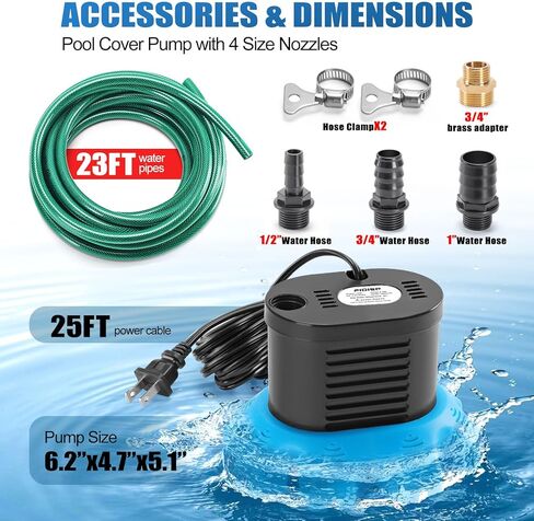 مضخة غطاء حمام السباحة، مضخات غطاء حمام السباحة 850 جيجا في الساعة فوق الأرض مع 4 محولات خرطوم، خرطوم تصريف 23 قدمًا، سلك طاقة 25 قدمًا، مضخة مياه لتصريف أغطية حمام السباحة، والبرك (أزرق داكن) in Kuwait