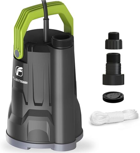 FLUENTPOWER Sump Pump, 1/2HP Submersible Water Pump, 2500GPH Utility Pump Manual Control for Swimming Pool Garden Pond Basement Draining, with 16.4Ft Cord, Adapters, Check Valve and Rope in Kuwait