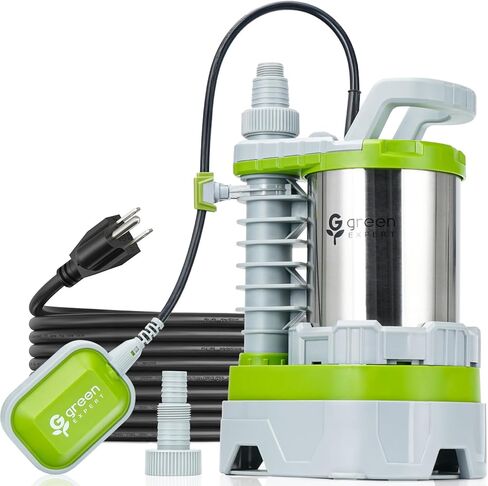Green Expert Submersible Sump Pump, 1.5HP 5500GPH Effluent/Sewage Pump for Dirty Water, Auto/Manual Tethered Float, Adjustable Intake Base, 25ft Cord, Solids up to 0.8in, Basement Pit Drainage in Kuwait