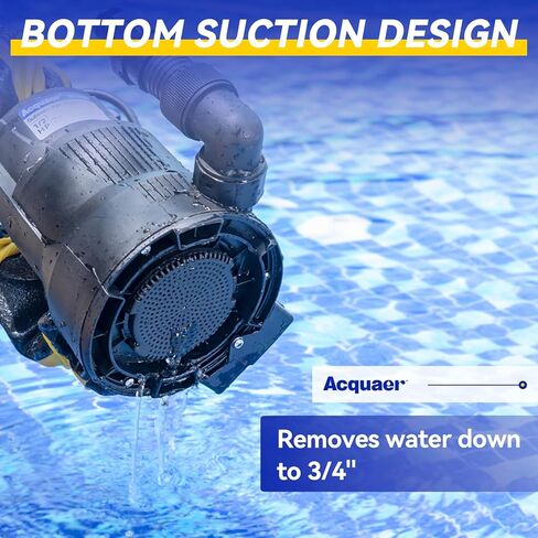 مضخة مستنقع أوتوماتيكية من Acquaer، مضخة مياه غاطسة مع محول صمام فحص خرطوم الحديقة 3/4 بوصة، مضخة نقل المرافق البلاستيكية الحرارية لتصريف حوض السباحة في الطابق السفلي المغمورة، سلك 1/2 HP 2450GPH بطول 19 قدم in Kuwait