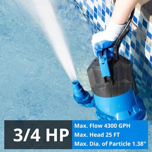 مضخة مستنقع FOTING 3/4HP، مضخة مياه غاطسة عالية التدفق نظيفة وقذرة 4300GPH مع مفتاح تعويم، مضخة فائدة كهربائية محمولة بالحرارة لتصريف حوض السباحة وحوض الاستحمام الساخن والحديقة في الطابق السفلي in Kuwait