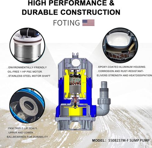 مضخة مستنقع FOTING 3/4HP، مضخة مياه غاطسة عالية التدفق نظيفة وقذرة 4300GPH مع مفتاح تعويم، مضخة فائدة كهربائية محمولة بالحرارة لتصريف حوض السباحة وحوض الاستحمام الساخن والحديقة في الطابق السفلي in Kuwait