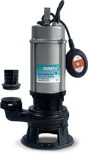 1 HP Sewage Grinder Pump, Submersible Effluent Pump with Float Switch, 115V, 2" NPT for Basement Sump Basin, Sewage Well, Septic Tank ＆ Trash, 52.5 Ft Max Head for Greater Distances & Heights in Saudi Arabia