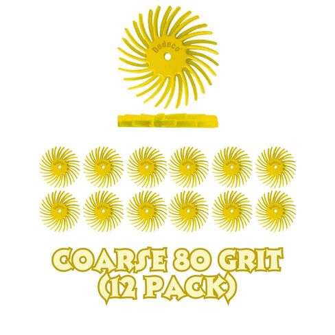 Dedeco Sunburst Radial Bristle Discs 12-Pack - 7/8" Curved Dual Discs - Yellow 80 Grit (Coarse) - Aluminum Oxide for Polishing & Finishing in Saudi Arabia
