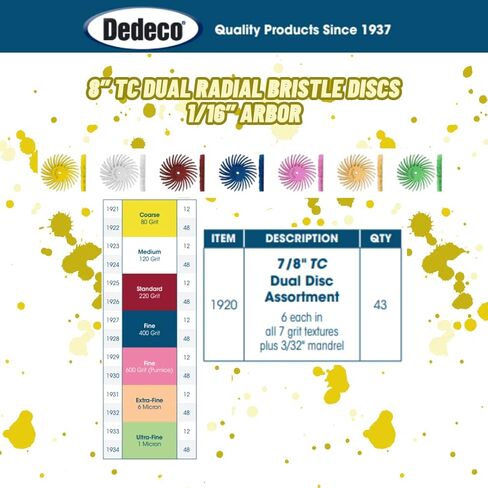 Dedeco Sunburst Radial Bristle Discs 12-Pack - 7/8" Curved Dual Discs - Yellow 80 Grit (Coarse) - Aluminum Oxide for Polishing & Finishing in Saudi Arabia