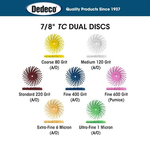 Dedeco Sunburst Radial Bristle Discs 12-Pack - 7/8" Curved Dual Discs - Yellow 80 Grit (Coarse) - Aluminum Oxide for Polishing & Finishing in Saudi Arabia