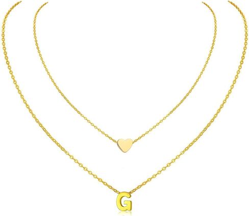 MOMOL 18K Gold Plated Stainless Steel Layered Heart Initial Necklace Personalized Tiny Letter Choker Necklace Monogram Name Necklace for Women Girls in Kuwait