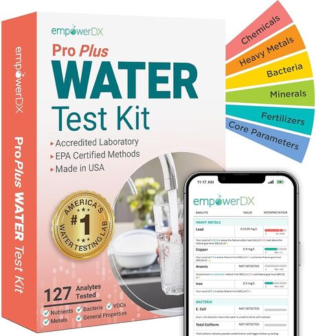 اختبار الماء تمكينDX Pro Plus | الكل مياه الشرب | تم اختبار أكثر من 125 معلمة مثل الرصاص والمعادن الثقيلة والمواد الكيميائية والبكتيريا | أدوات منزلية | معتمد من وكالة حماية البيئة (EPA) وNELAP | النتائج في 5 أيام in Kuwait