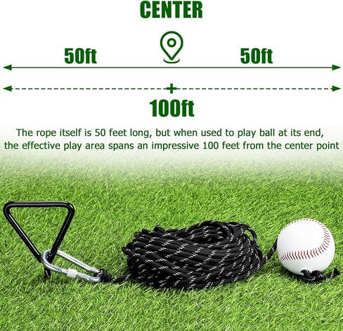 TOBWOLF Baseball & Softball Swing Trainer, Replaceable Practice Baseball on Rope with Heavy-Duty Ground Stake, Solo Swing Practice in Backyard & Get 50ft of Flight Feedback, Ideal for Baseball Players in Kuwait