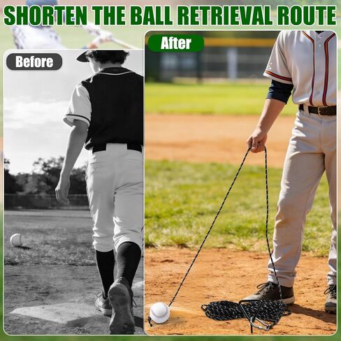 TOBWOLF Baseball & Softball Swing Trainer, Replaceable Practice Baseball on Rope with Heavy-Duty Ground Stake, Solo Swing Practice in Backyard & Get 50ft of Flight Feedback, Ideal for Baseball Players in Kuwait